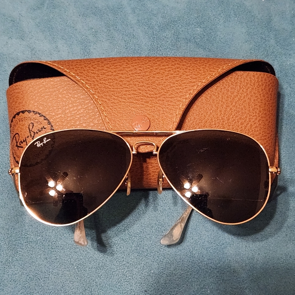 Ray-Ban Gold Foldable Aviator VINTAGE Sunglasses with Brown Case